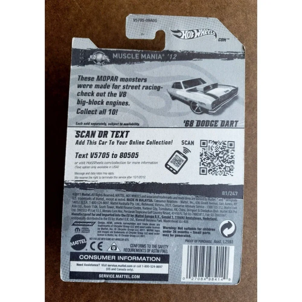 2012 Hot Wheels '68 DODGE DART Metalflake Gray Muscle Mania Mopar '12 01/10 1:64